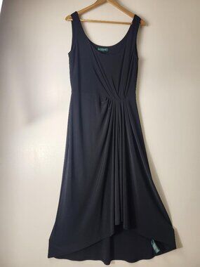 Lauren Ralph Lauren Black Ruched Sleeveless Midi Dress Size 12